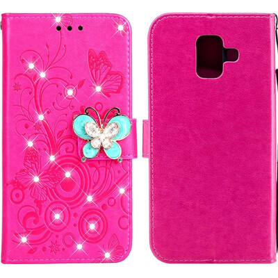 

MOONCASE Samsung Galaxy A6 2018 Butterfly Rhinestone Embossed Leather Case - Red