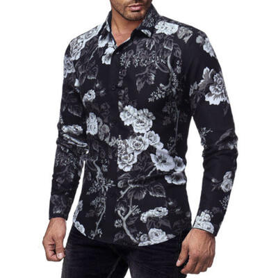 

Mens Slim Fit Flolar Long Sleeve Clothes Shirts Casual Blouse Tops NEW Luxury