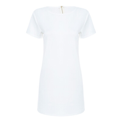 

Brief Round Collar Short Sleeve Zipper White Dress for Women