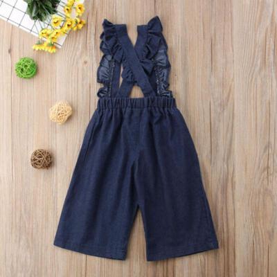 

Kids Denim Overalls Baby Girls One Piece Ruffle Romper Autumn Bib Pants Trousers