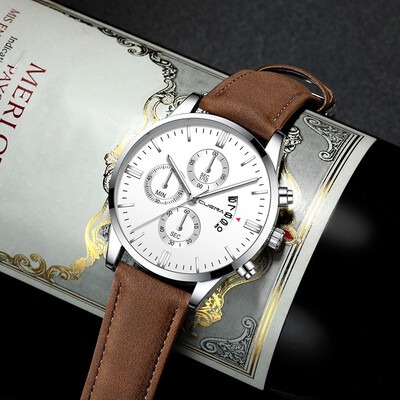 

CUENA Men Fashion Leather Band Quartz Watch Simple Calendar Business Watches Casual Big Dial Wrist Watch