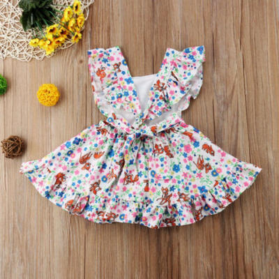 

Boutique Toddler Kids Girl Floral Deer Summer Tunic Casual Skater Dress Sundress