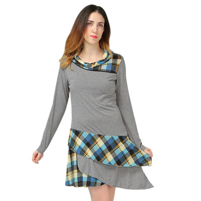 

Long Sleeve Layered Plaid Panel Dress