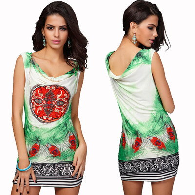 

Buenos Ninos Sexy Abstract Feather Printing Design Big Yards Summer Dress