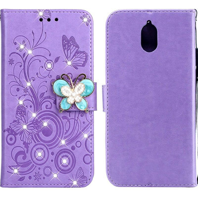 

MOONCASE Nokia 31 Butterfly Rhinestone Embossed Leather Case - Purple