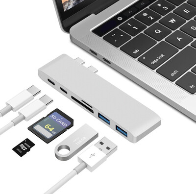 

6 in 1 USB C Hub Dual Type-C Adapter to USB30 SD Card Splitter For MacBook Pro