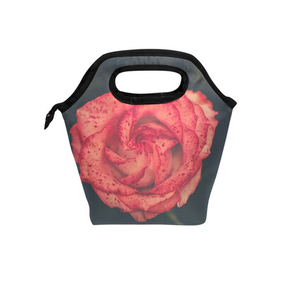 

Lunch Bag Red Rose Tote Travel Picnic Insulated Handbags Portable Zipper Lunch Bag Box