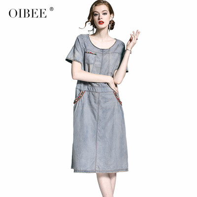 

OIBEE2018 summer womens new long section denim dress fashion loose large size retro A word skirt