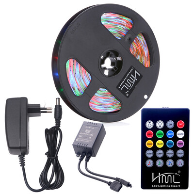 

HML Waterproof LED Strip Light 5M 24W RGB SMD2835 300 LEDs - with IR 20 Keys Music Remote Control&EU Ad