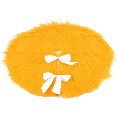 

UpperX 78CM Christmas Tree Skirts with Bowknot Yellow Faux Fur Plush Tree Skirts Base Floor Mat Cover Xmas Decorations