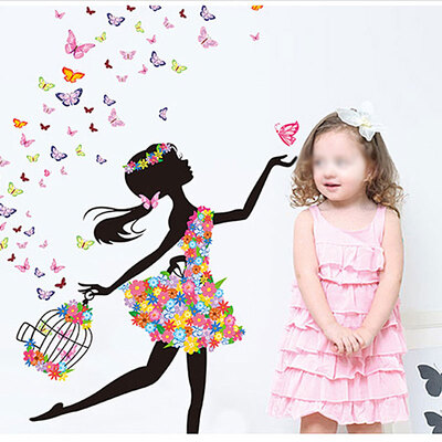

MyMei Magic Fairy Bright Flower Heart-Shaped Garland Pink Dress Maid Wall Sticker For Girls' Room Decoration