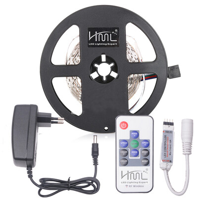 

HML 5M 24W RGB 2835 SMD 300 LED Strip Light with RF10Keys Remote Control EU Adapter