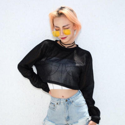 

Women Ladies See Through Sheer Mesh Fishnet Crop Top T-Shirt Tops Fashion Blouse