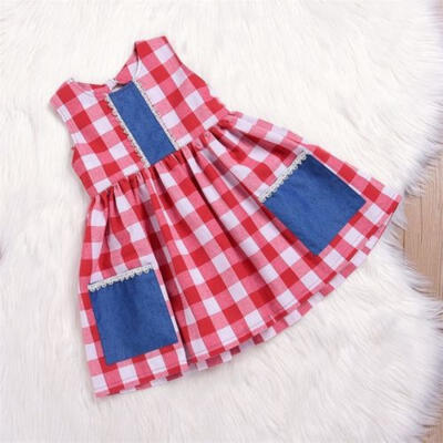 

1-6T Toddler Kids Baby Girl Cotton Dresses Plaid & Checked Pocket Vintage Dress