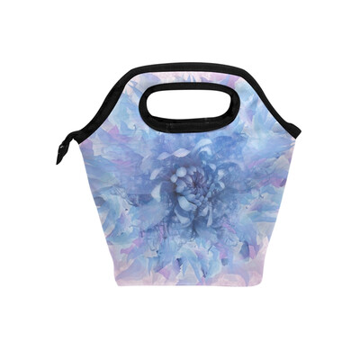 

Blue Flower Lunch Bag Tote Travel Picnic Insulated Handbags Portable Zipper Lunch Bag Box