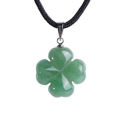 

Stone bead istone Dongling stone pendant lucky four clover pendant 16 inch chain black rope