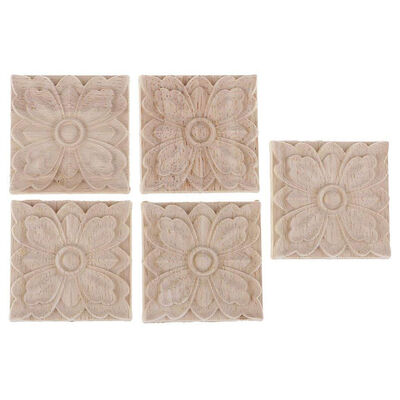 

UpperX 5Pcs Sculpte Wood Floral Square European Style Sculpture Wall Lamp House Decor Accessories Door Furniture Figurines-15x5Cm