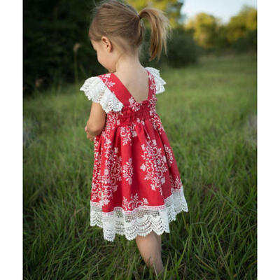 

AU Toddler Infant Baby Girl Princess Party Pageant Red Skirt Tutu Floral Dress