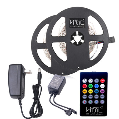 

HML 2pcs 5M 24W RGB 2835 300 LED Strip Light - RGB with IR 20 Keys Music Remote Control&US Adapter