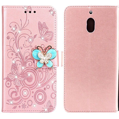 

MOONCASE Nokia 21 Butterfly Rhinestone Embossed Leather Case - Rose Gold