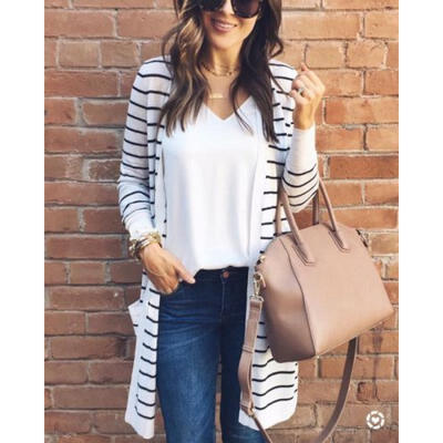 

Fashion Women Long Sleeve Stripe Sweater Top Casual Cardigan Outwear Coat Jacket