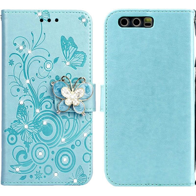 

MOONCASE Huawei Glory 9 Butterfly Rhinestone Embossed Leather Case - Green