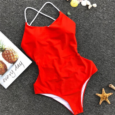 

Womens braided rope solid color backless sexy one-piece swimsuit