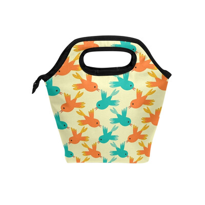 

Blue Orange Bird Lunch Bag Tote Travel Picnic Insulated Handbags Portable Zipper Lunch Bag Box