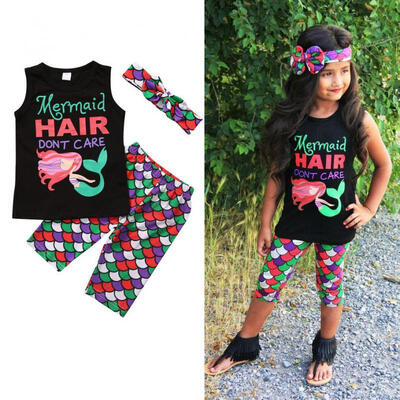 

Mermaid Toddler Kids Baby Girls Vest T-shirt TopsShorts Pants Clothes Outfits Q