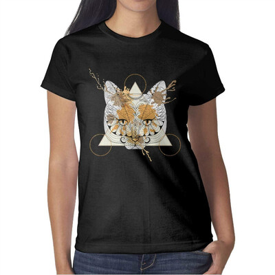 

Women cat Lover cat Head International cat Day Cotton T-Shirt Short-Sleeve Lightweight tee