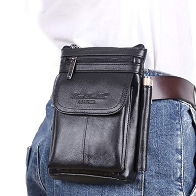

Men Vertical Leather Belt Bag Belt Loop Cell Phone Holster Case Hook Waist Bag Purse Wallet Travel Shoulder Crossbody Fanny Pack