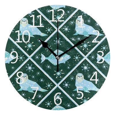 

Wall Clock Arabic Numerals Design Halibut And Seal Seamless Pattern Round