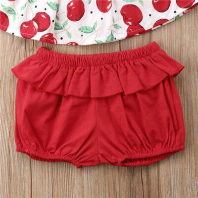 

Infant Baby Kids Girls Cherry Print Outfits T-Shirt TopsShorts Pants 3pcs Set