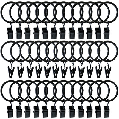 

UpperX 36Pack Rings Curtain Clips Strong Metal Decorative Drapery window Curtain Ring with Clip Vintage Interior Diameter Black