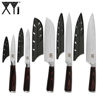 

XYj 5pcs Stainless Steel Knives Set Knife Covers Damascus Veins Blade Chef Knives Kitchen Tools