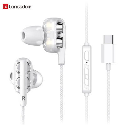 

Lanston D4C-T Type-c earphones in-ear cable tuning with wheat sound insulation noise reduction subwoofer quad-core double moving ring type c interface mobile phone karaoke chicken game headset white