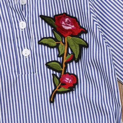 

Kids Baby Girls Dress Clothes 3D Flower Floral Stripes Long Sleeve Casual Shirt