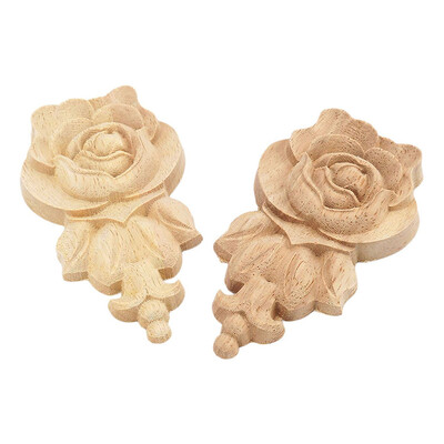 

UpperX 2Pcs 106Cm Rubber Wood Carved Corner Onlay Applique Door Cabinet Rose Unpainted European Style