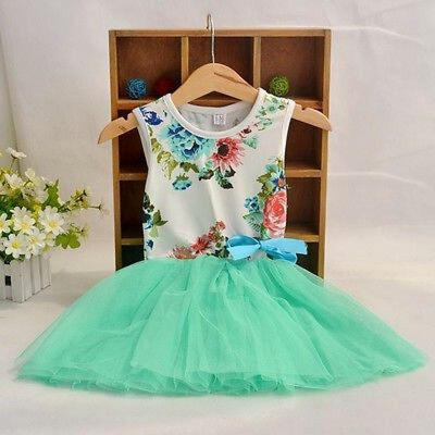

Casual Baby Girl Dress Party Flowers Print Floral Tops Bow Tutu Dresses Sundress