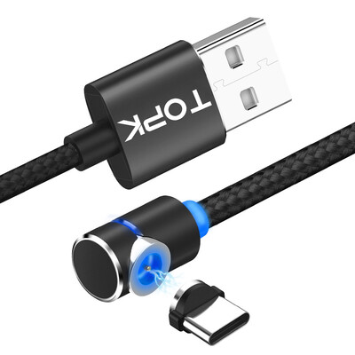 

TOPK -Line1 1m 90 Degree  Type Magnetic Cable USB Type C Nylon Braided LED Indicator Type-C Cable For USB C Devices