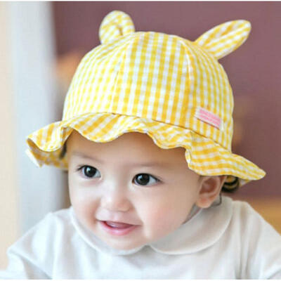 

Newborn Baby Girls Kid Rabbit Ears Princess Outdoor Summer Sun Grid Cute Hat Cap