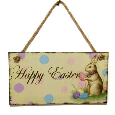 

UpperX 1 Pcs Wooden Listed Easter Rabbit Pattern Greeting Sign Hanging Door Decor Easter Decoration for Home Party Supply
