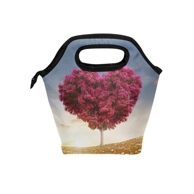 

Lunch Tote Bag Love Tree Travel Picnic Insulated Lunch Handbags Portable Zipper Lunch Bag Box