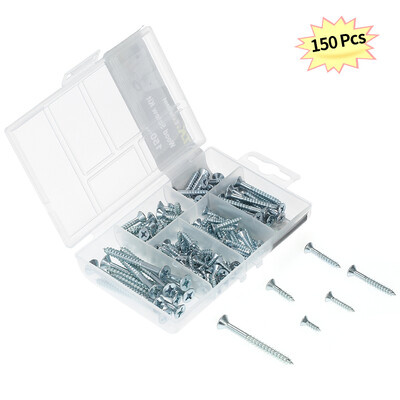 

TKExcellent 150pcs Wood Screws Kit Phillips Flat Head Wood Screws Kit Countersunk Head Cross Wood Screws