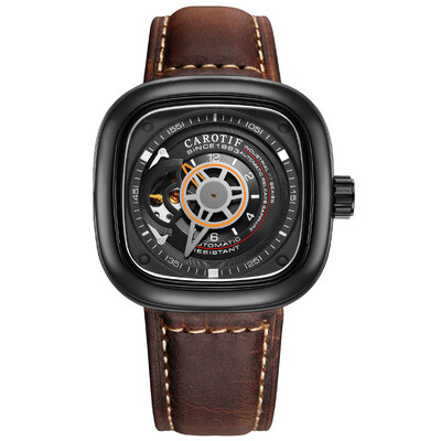 

Mens Watch Square Automatic Mechanical Turbine Clock Watch Mens Leather Waterproof Military Sports Watch