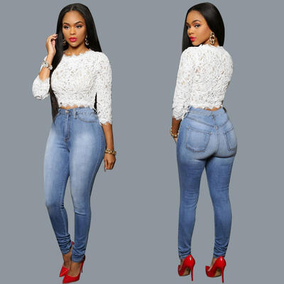

Women Denim Skinny Pants High Waist Stretch Jeans Slim Pencil Trousers