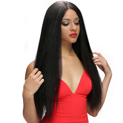 

Coarse Yaki Human Hair Virgin Lace Front Wig 130 Density Black Color Lace Front Wig Glueless Yaki Straight Hair