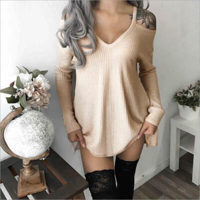 

USA New Women Long Sleeve Solid Cotton Lace Casual Party Tunic Mini Shirt Dress