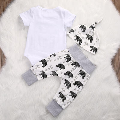 

Kids Clothes Girls Boy Baby Bear Romper Jumpsuit Pants Hat 3pcs Outfits Set UK