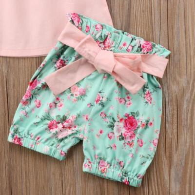 

Toddler Kids Baby Girl Lace Floral Top T-shirt Shorts Outfits Set Clothes Summer